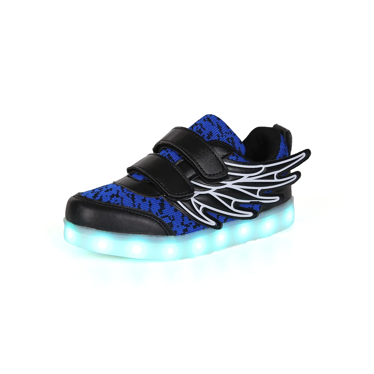 

Autumn and winter new colorful LED luminous shoes girls wings flying woven luminous shoes boys Velcro board shoesChristmas gifts