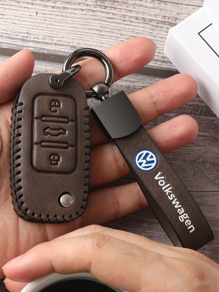 Кожаный чехол для ключей из воловьей кожи для автомобиля Volkswagen CC POLO Golf jetta мешочек для ключей Чистая ручная цепочка для ключей