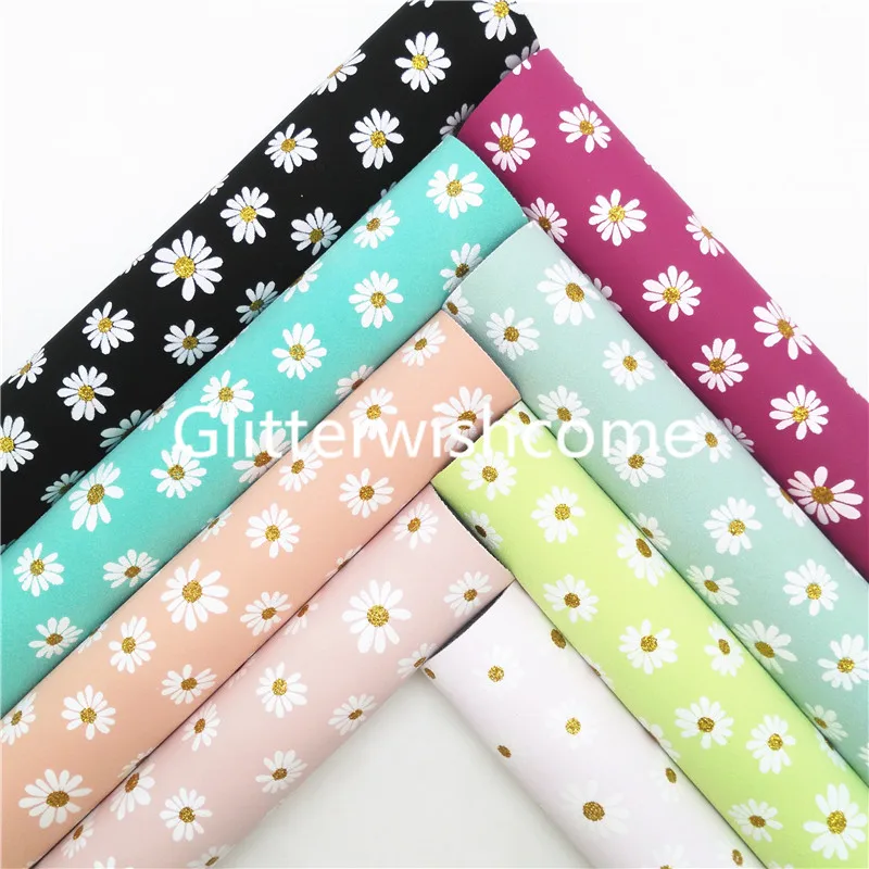 Ткань Glitterwishcome 21x29 см Размер A4 с принтом цветов маргариток на замшевой