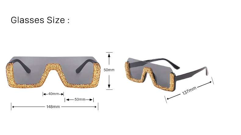 Diamond Semi-Rimless Square Sunglasses Women Rhinestone Retro Gradient Sun Glasses Vintage Oversized Feminino Eyeglasses UV400