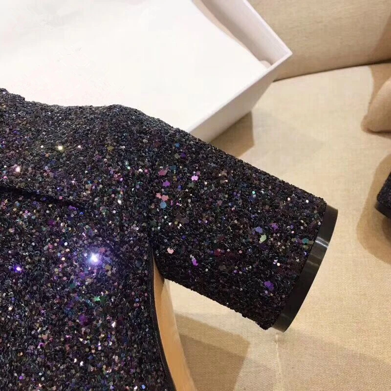 Блестящие женские ботильоны из расшитой блестками ткани Модные Ботинки martin на