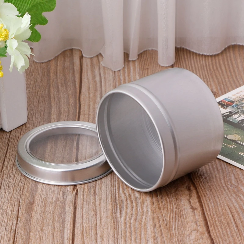 

25/60ml Round Clear Window Tins Storage Spices Case Aluminum Container Box Can Candy Clip Organizer