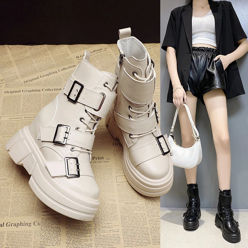 

2021 Women Autumn Platform Zip Ankle Boots Ladies New Fashion Casual Elastic Booties Female Original Design Comfortable Shoes