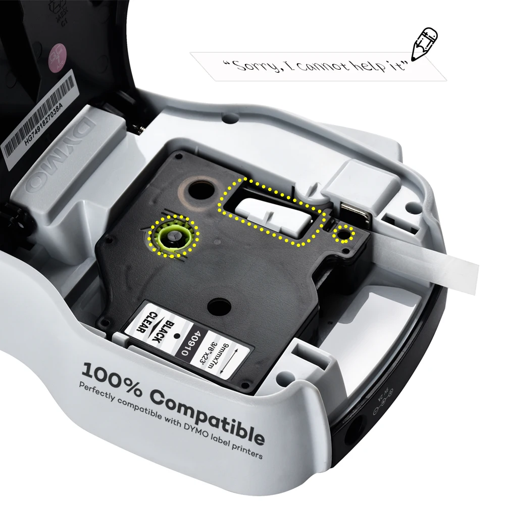 Этикетка мир Совместимость для Dymo D1 9 мм лента маркировки 40910 черный на прозрачном