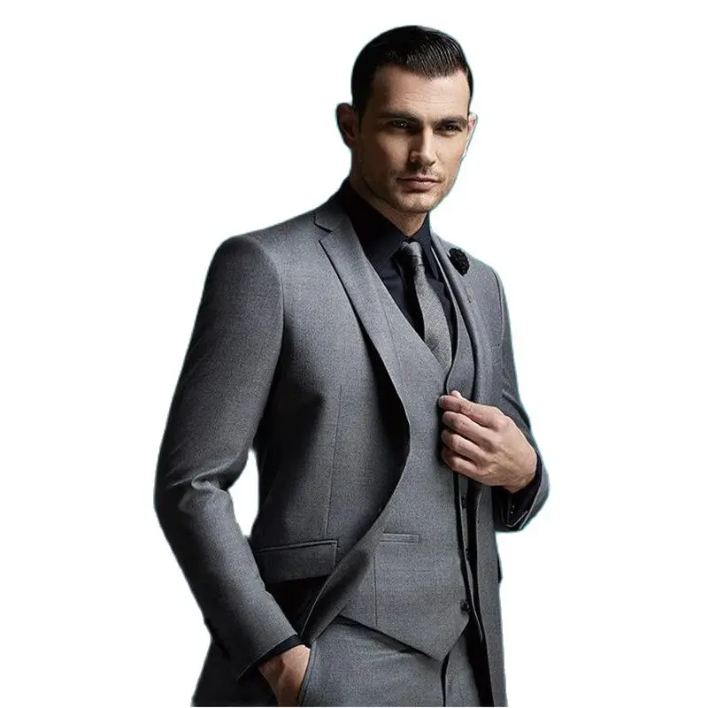 

Fashion Light Grey Men Suits Three Pieces Best Business Suit wedding suits Mens Dinner Party Tuxedos (Jacket+Pant)