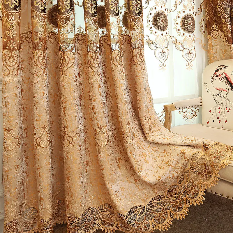 Шениль полые вышитые тени занавески ткань для гостиной роскошные окна