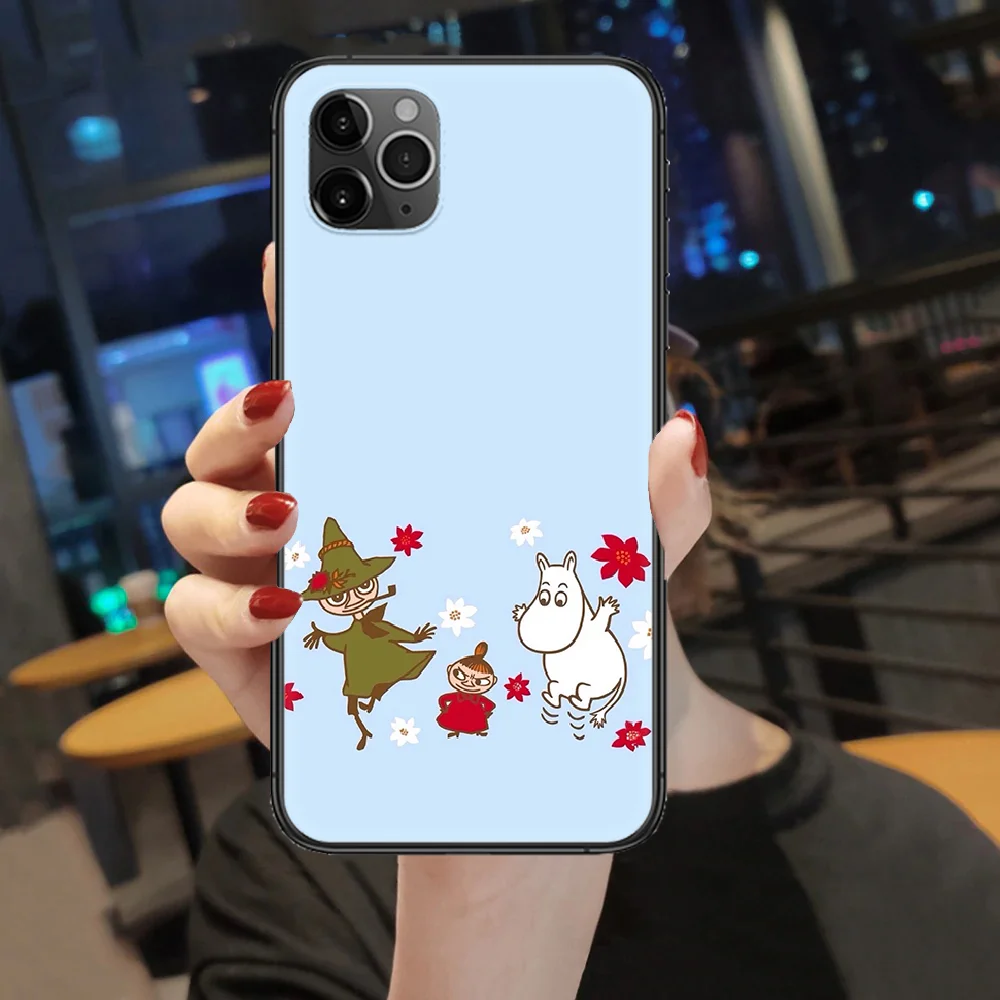 

cute Moomin cartoon Phone Case Cover Hull For iphone 5 5s se 2 6 6s 7 8 12 mini plus X XS XR 11 PRO MAX black soft waterproof