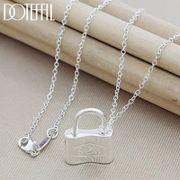 doteffil 925 sterling silver squer lock necklace 18 inch chain for woman fashion wedding engagement party charm jewelry