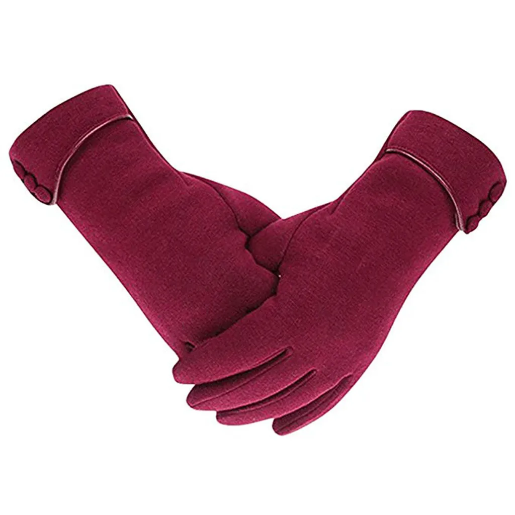 Однотонные ветрозащитные рукавицы с пуговицами зимние теплые женские перчатки