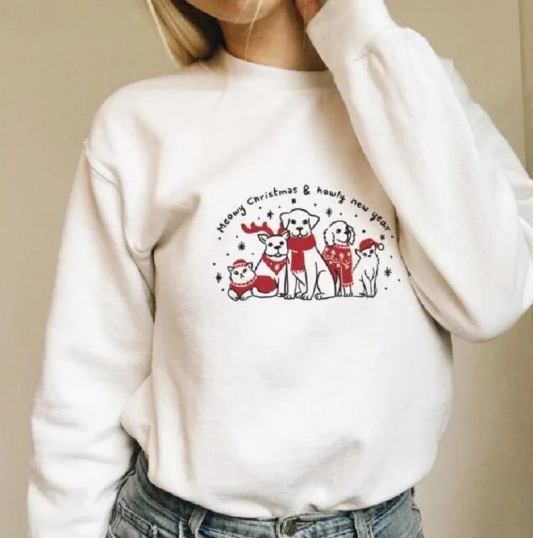 Новогодние цветные свитшоты с надписью Meow CHRISTMAS &amp HOWLY рождественские топы милые