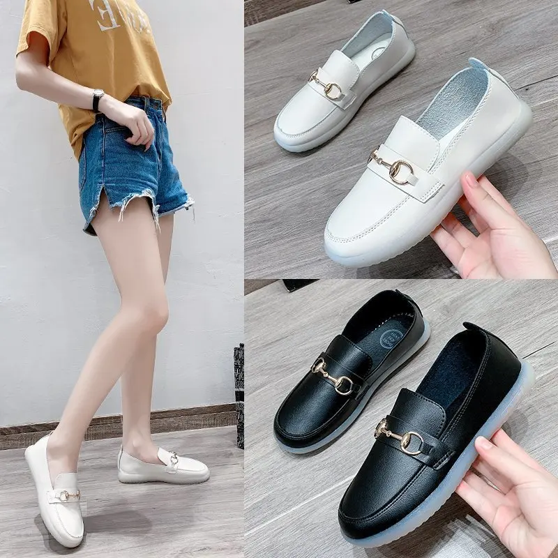 

Летние новые британские маленькие кожаные туфли, универсальные мягкие кожаные туфли в горошек на плоской подошве, удобные и модные лоферы н...