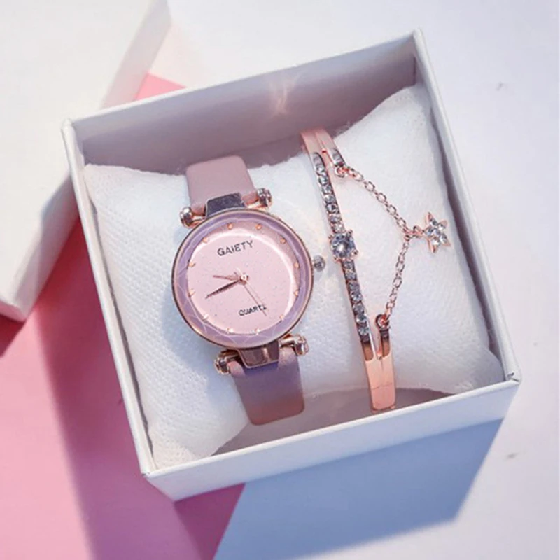 2 stucke Set Luxus Marke Leder Quarz frauen Uhr Damen Mode Uhr Frauen Armbanduhren Uhr relogio feminino masculino