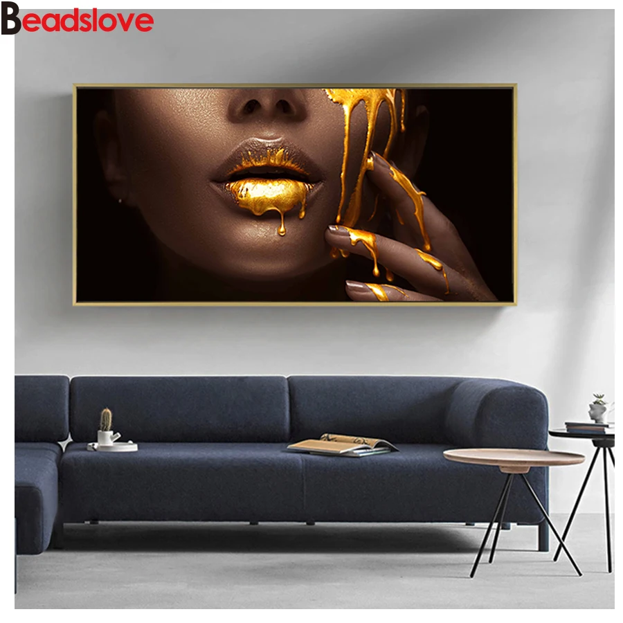 

Алмазная картина 5D "сделай сам", квадратная, круглая, Золотые губы, женщина, большая вышивка крестиком, 5D икона, подарок, домашний декор, мозаи...