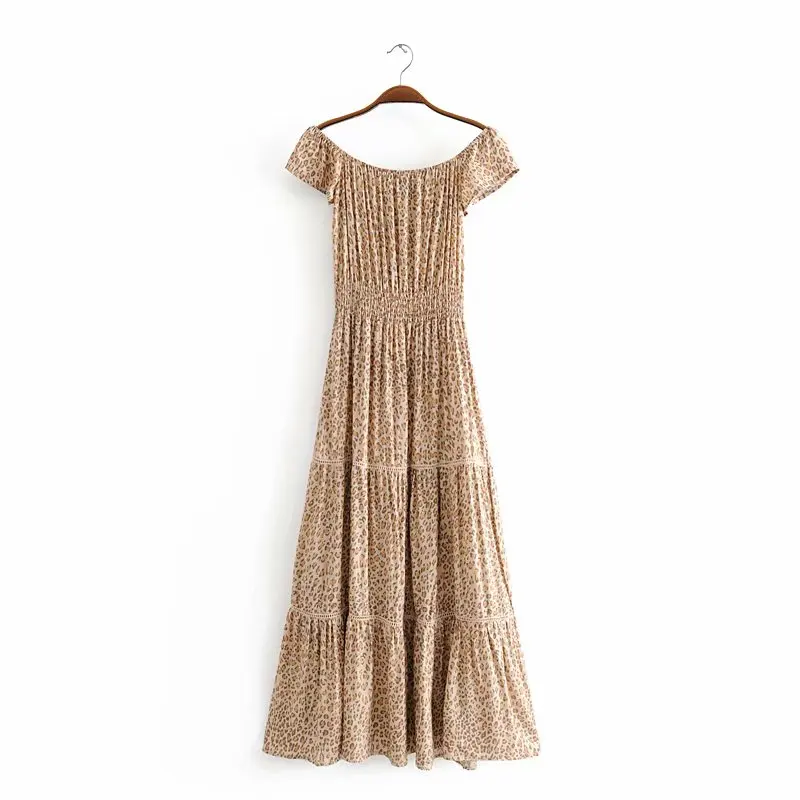 Винтажное шикарное женское платье с леопардовым принтом коротким рукавом