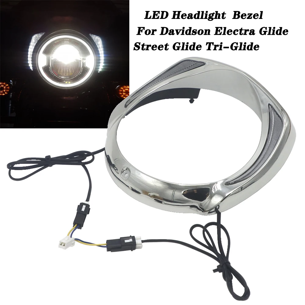 

Motorcycle LED Headlight Lamp Trim Ring Bezel Fit For Davidson Electra Glide Street Glide Tri-Glide Ultra Limited Low