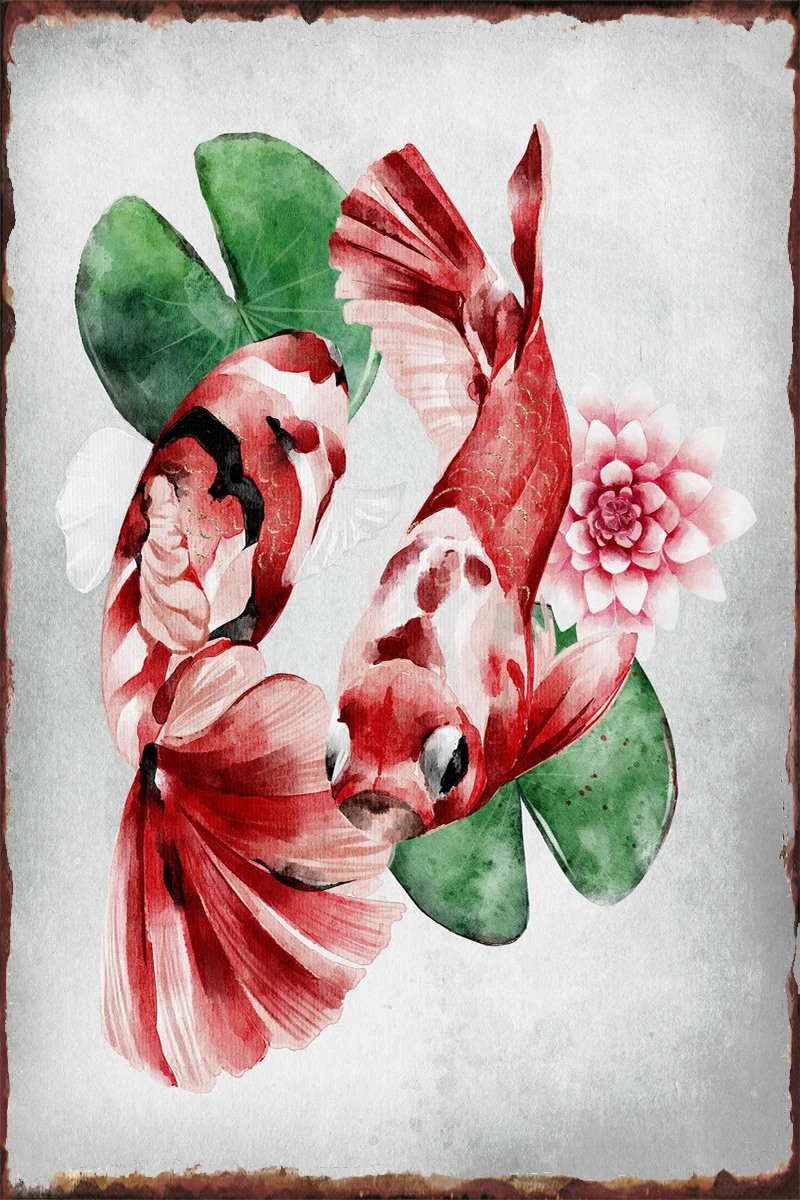 Жестяная Табличка в виде золотой рыбы винтажная металлическая вывеска жестяные