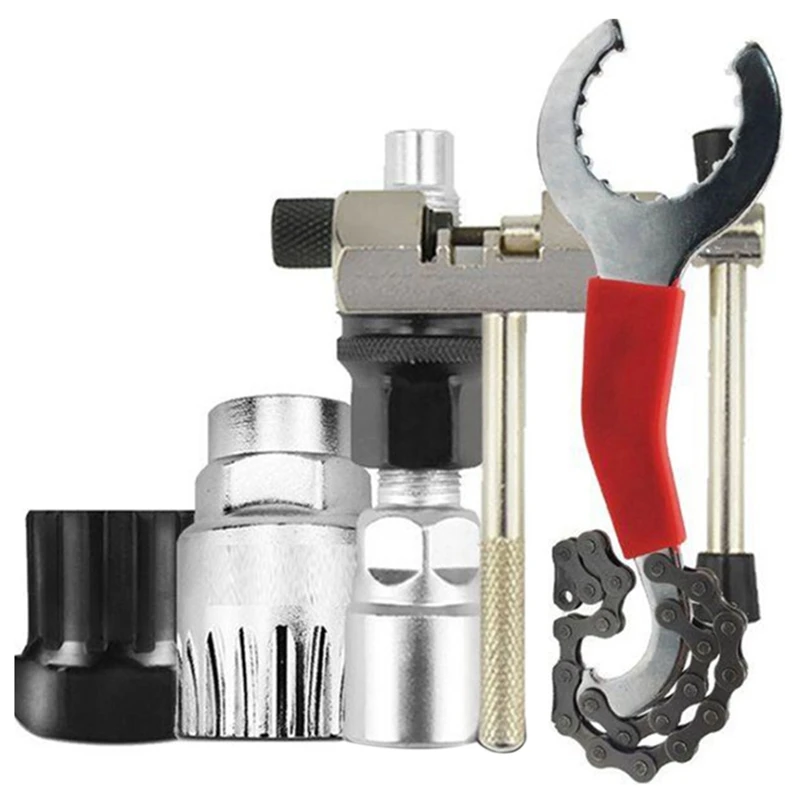 

5Pcs Bicycle Repair Tool Kits,Chain Cutter Bracket Flywheel Remover Crank Puller Wrench Tool MTB Road Bikes Repair Sets