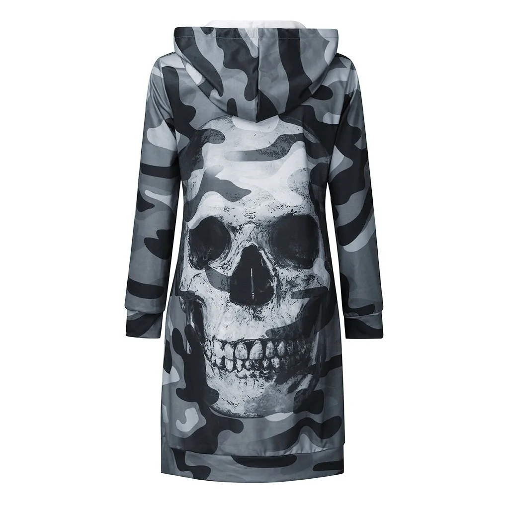 

Casual Long Pullover Dress Women Long Sleeve Camouflag Skull Print Jumper Pullover Sweatshirt Oversize Hooded Tops Dropshipping