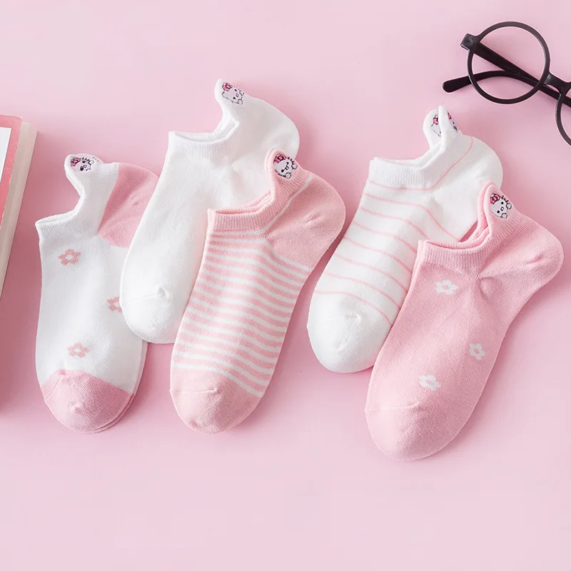 

Kawaii Embroidered Cartoon Women Socks Happy Fashion Ankle Funny Socks Women Cotton Summer 1 Pair pink blue