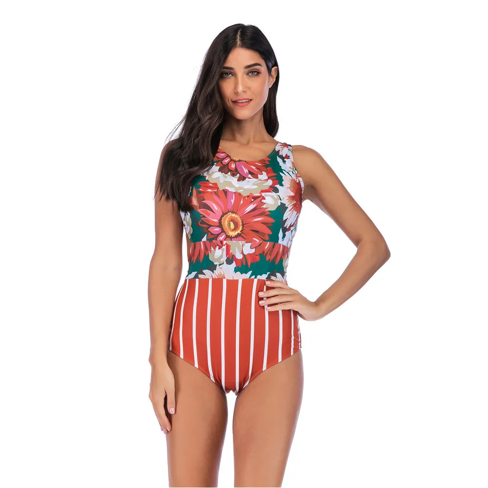 Женские слитные купальники CC &amp TT с завязками на талии молнии в полоску вырезами