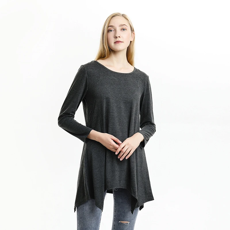 Осенний женский однотонный пуловер с длинным рукавом и круглым вырезом женская