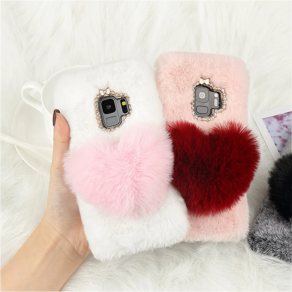 LAPOPNUT для Samsung Galaxy S10 S9 S8 Plus S10e Note9 A8 2018 J3 2017 Пушистый чехол с сердечком задней панели