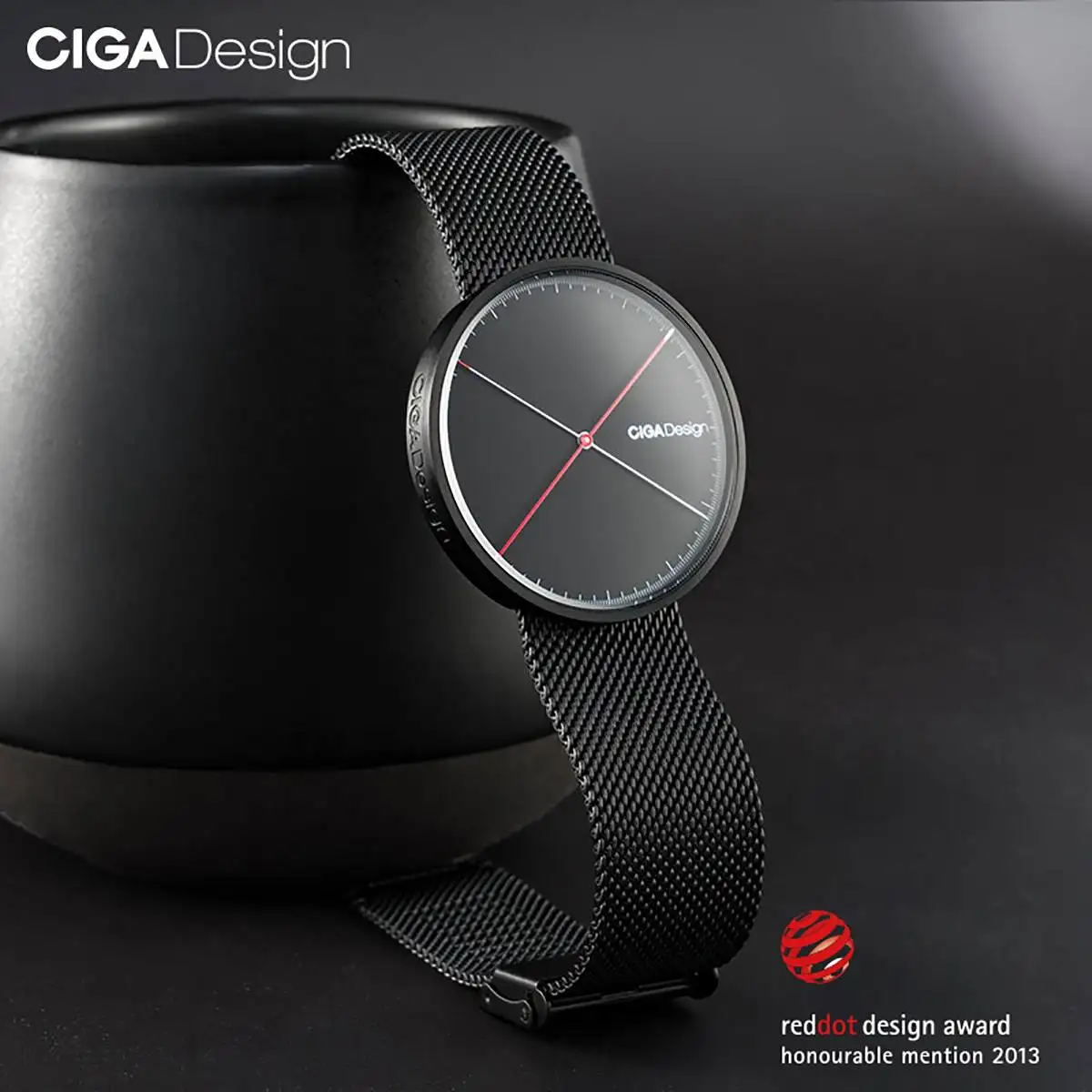 Часы CIGA Design в стиле ретро с простым кварцевым ремешком и красной точкой | Наручные