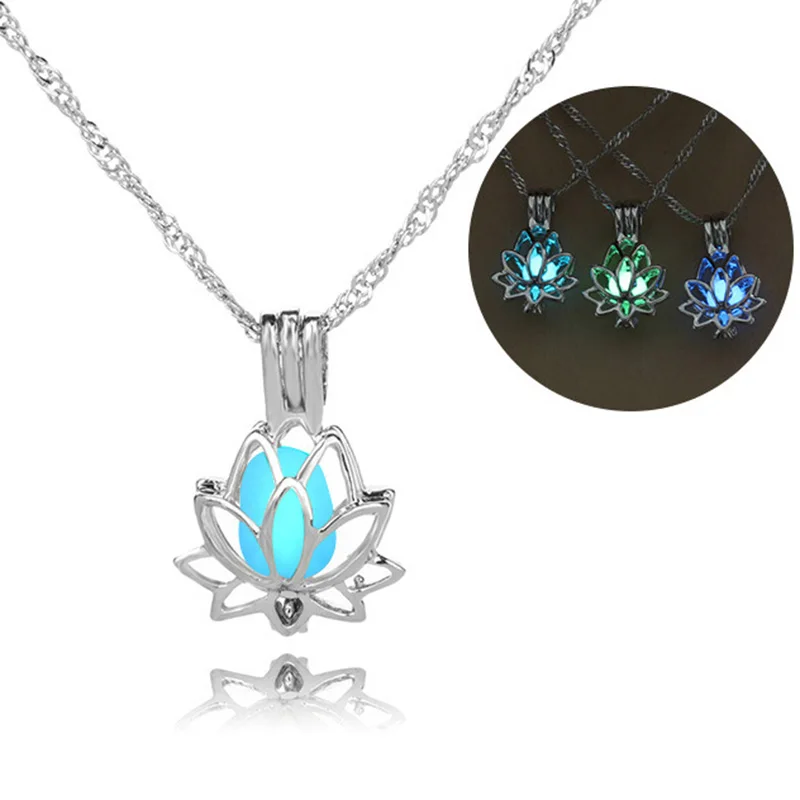 Горячая Мода светящийся в темноте Лотос колье с подвеской форме цветка