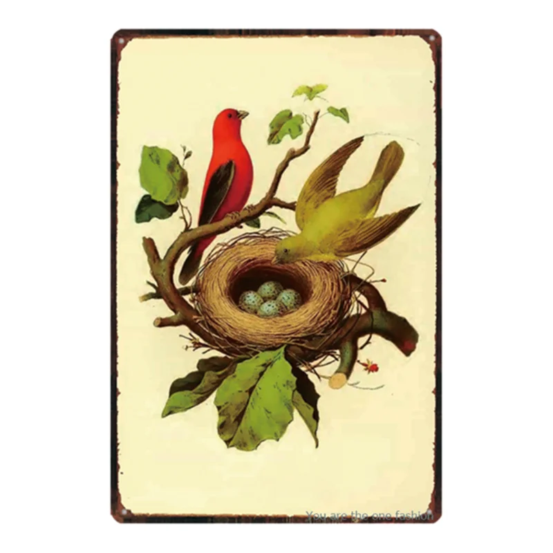 

Pastoral Garden Flowers Animal Birds Tin Sign Indoor Bar Home Wall Decor Art Decorative Painting Retro Plate Poster Iron Plaque