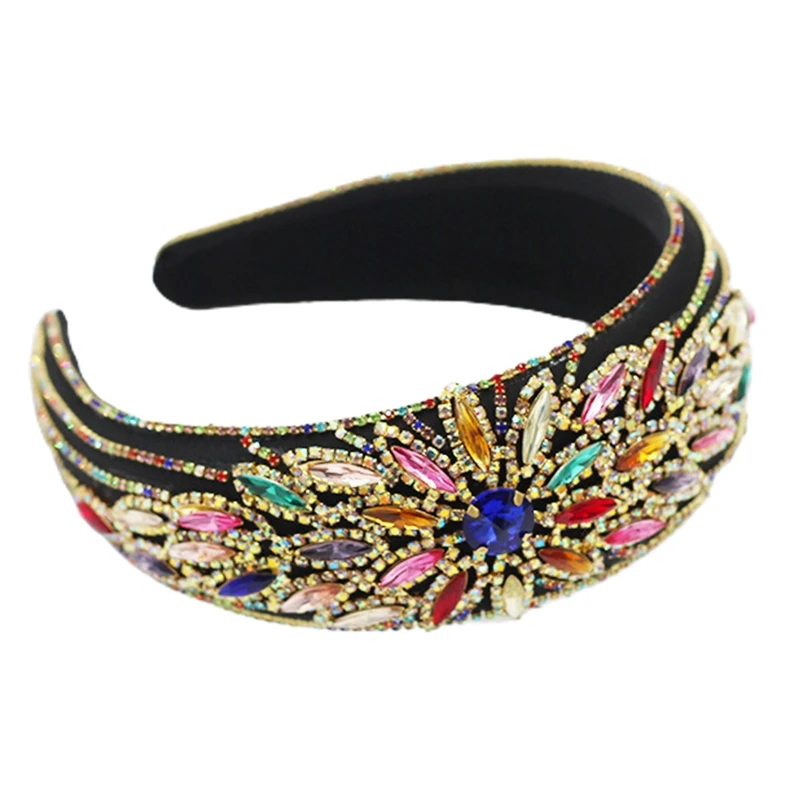 

Vintage Sponge Padded Headband Baroque Colorful Sunflower Rhinestone Hair Hoop