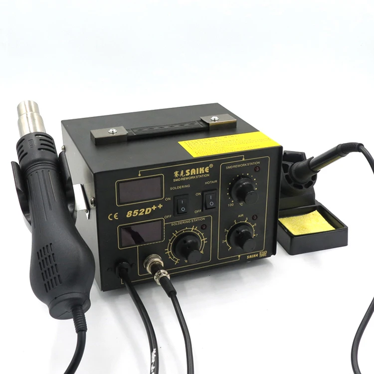 SAIKE 852D++ стандартная паяльная станция паяльник 220 В или 110 В 2 в 1 Утюг горячий воздух паяльная Тепловая пушка BGA