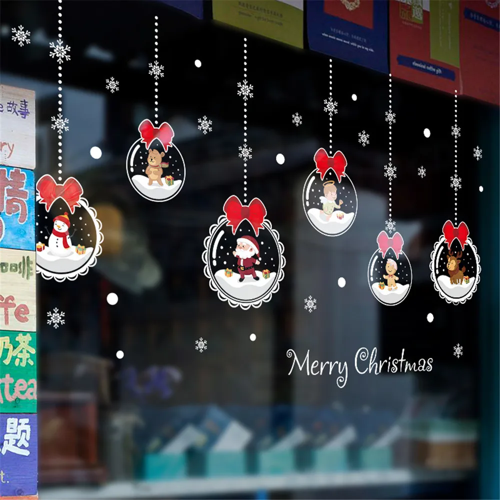 Merry Christmas домашняя Наклейка на стену комнаты Фреска Декор наклейка съемный Санта Клаус Снежинка шар печать наклейки на окна F911