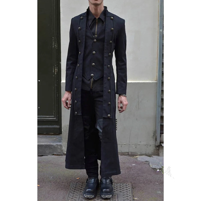 Для мужчин средневековый однотонные Цвет с длинным рукавом пальто Верхняя