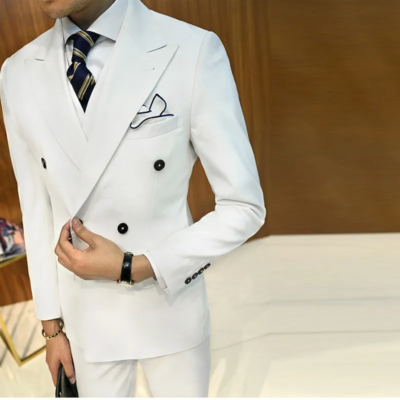 Мужской облегающий Свадебный костюм черный белый синий пиджак брюки