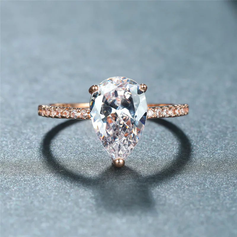 Простое модное кольцо с белым Цирконом в форме капли воды женское роскошное