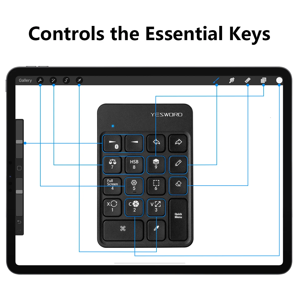 Беспроводная клавиатура YESWORD для Procreate Bluetooth рисования iPad графических планшетов