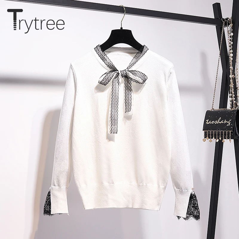 Trytree 2019 осенне зимний комплект из двух предметов повседневный вязаный белый топ с