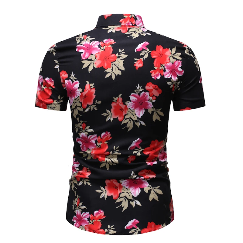 Черная рубашка с цветочным принтом мужская пляжная Повседневная гавайская 2020