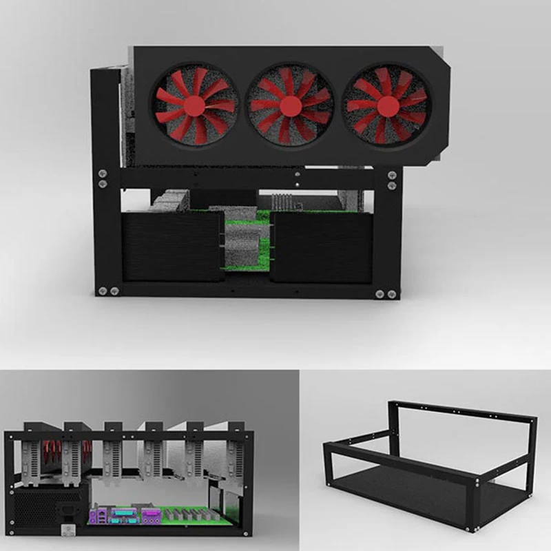 

Steel Open Air Miner Mining Frame Rig Case Up to 6 GPU for Crypto Coin Currency Mining New 50x28.5x22.5cm