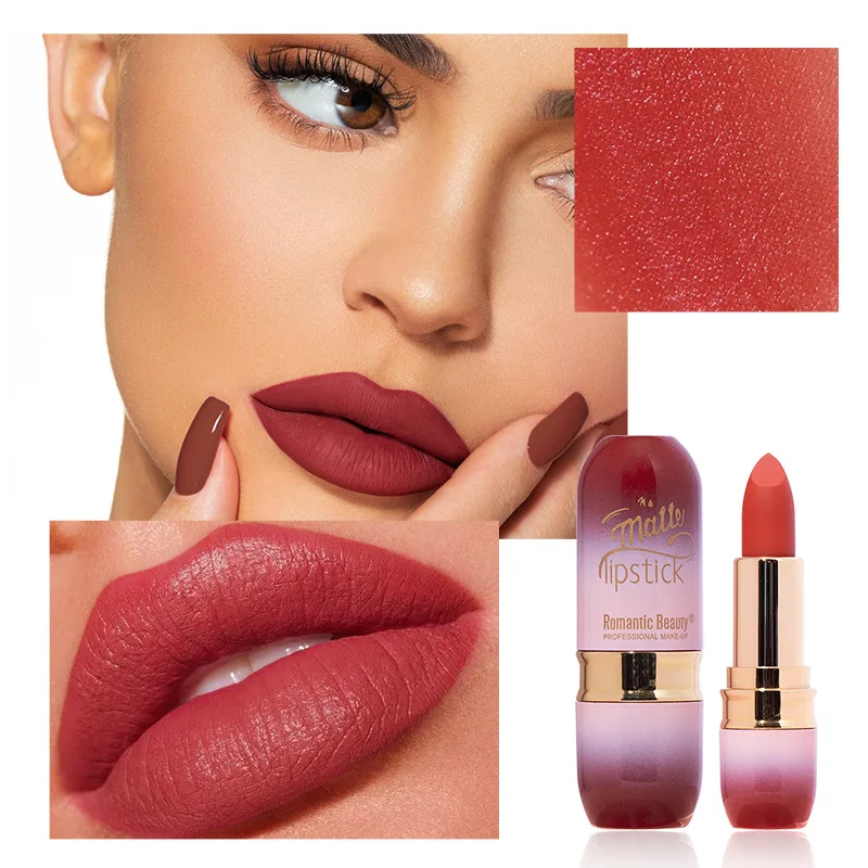

Fashion Round Tube Sexy Red Matte Velvet Lipstick Long-lasting Waterproof Makeup Matte Shimmer Moisturizing Lipstick Cosmetics