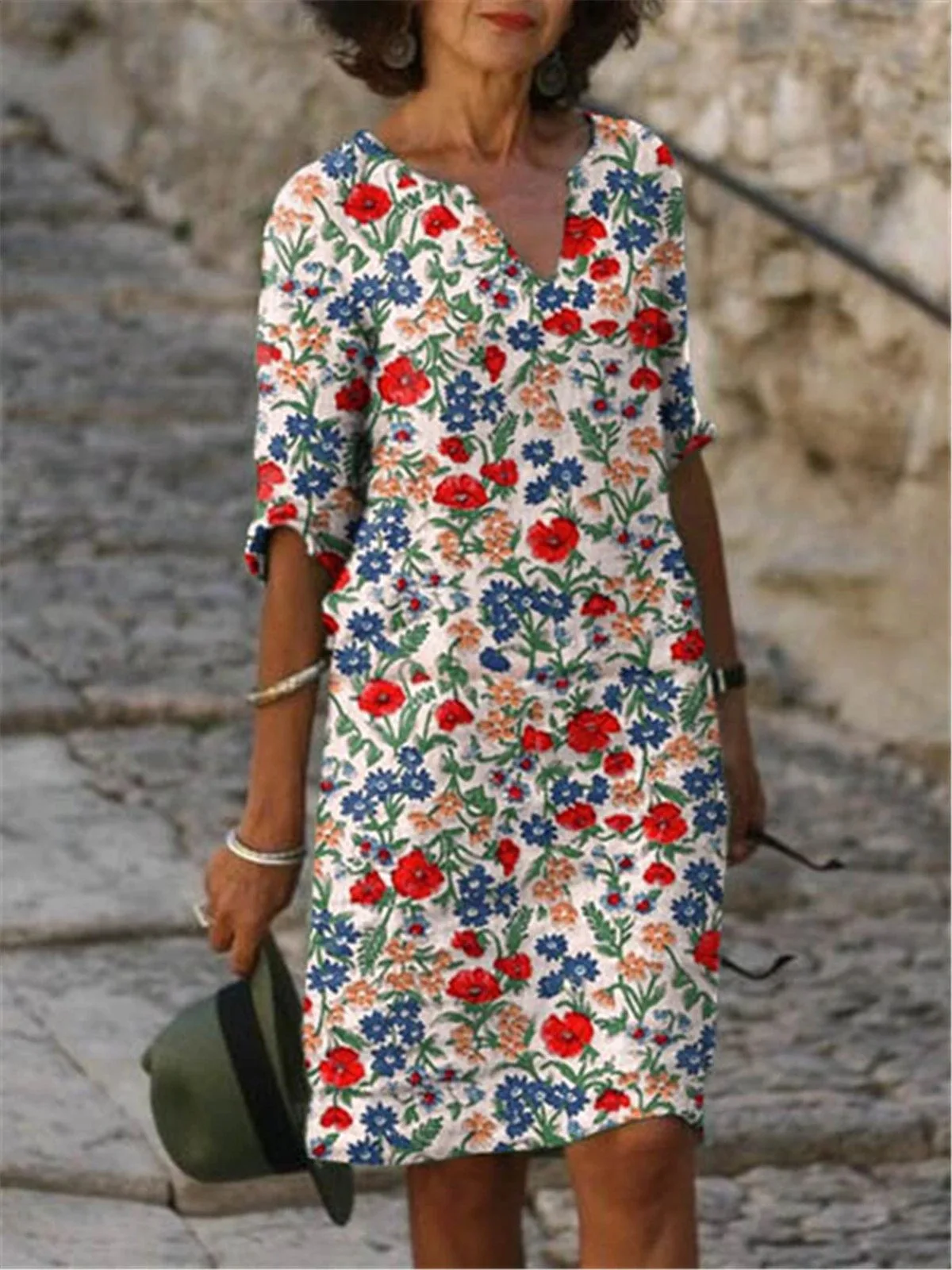 

Maxi Dress European and American Women's New Temperament Commuting Blue Pullover Fashion Print Dress