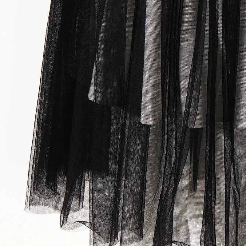 

SeeBeautiful Fake Two Pieces Stitching Net Yarn Loose Dress Lapel Long Sleeve Button Contrast Color Summer 2021 New Fashion E455