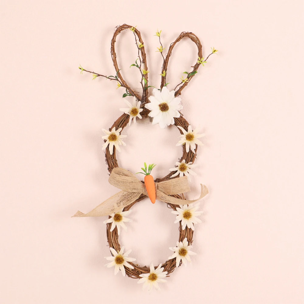 

Пасхальный венок кролика с 20 светодиодами 7,9x19,7 дюйма, весенний венок кролика для входной двери, смешанные искусственные цветы, украшение дл...