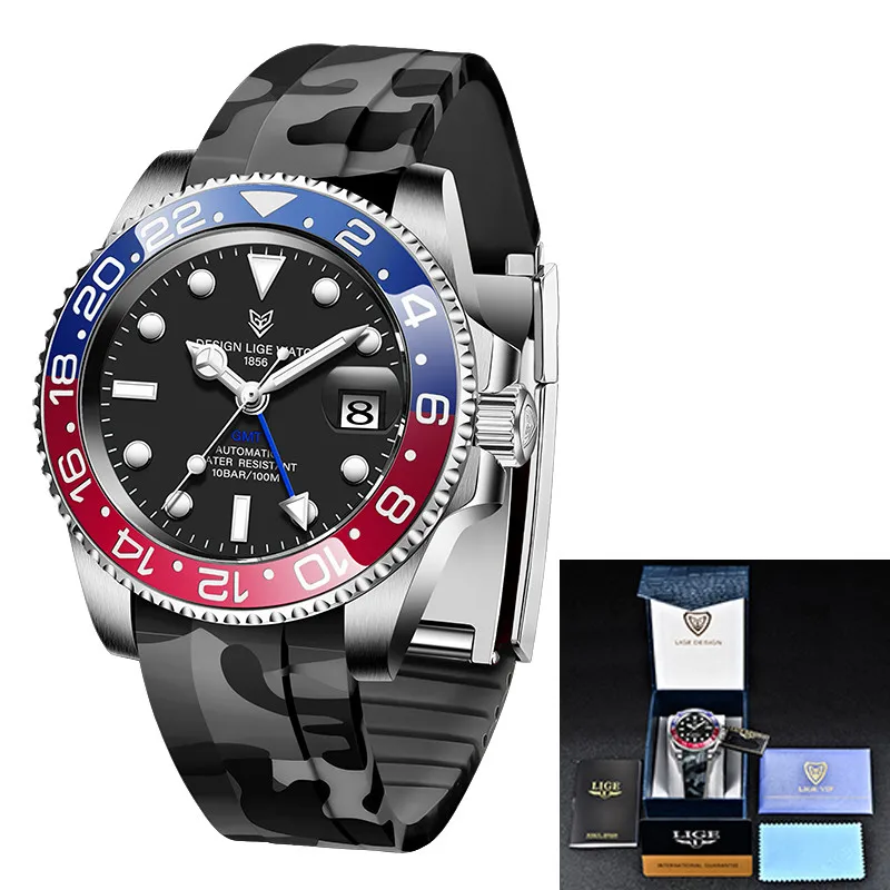 

LIGE Diver Water Ghost Luxury Sapphire Crystal Men Automatic Mechanical Watches Ceramic Bezel 10Bar Waterproof Date Watch Men