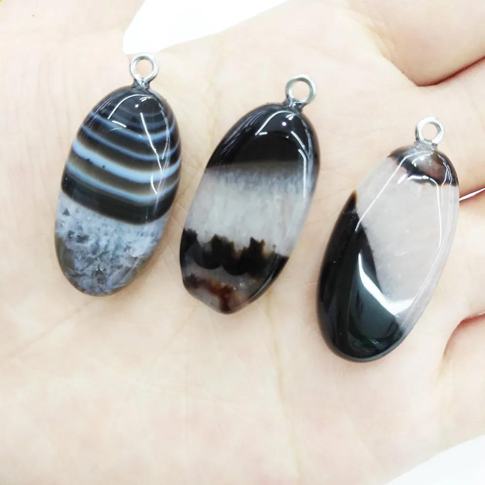 Подвеска из натурального камня в эллиптической форме серые Агаты изысканные