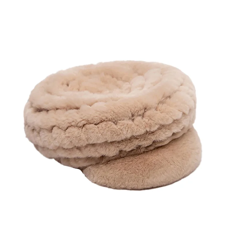 

Women Luxury Designer Vintage Rex Rabbit Fur Beret Knitted Peaked Cap Autumn Winter Warm Real Fur Hats TZ8635