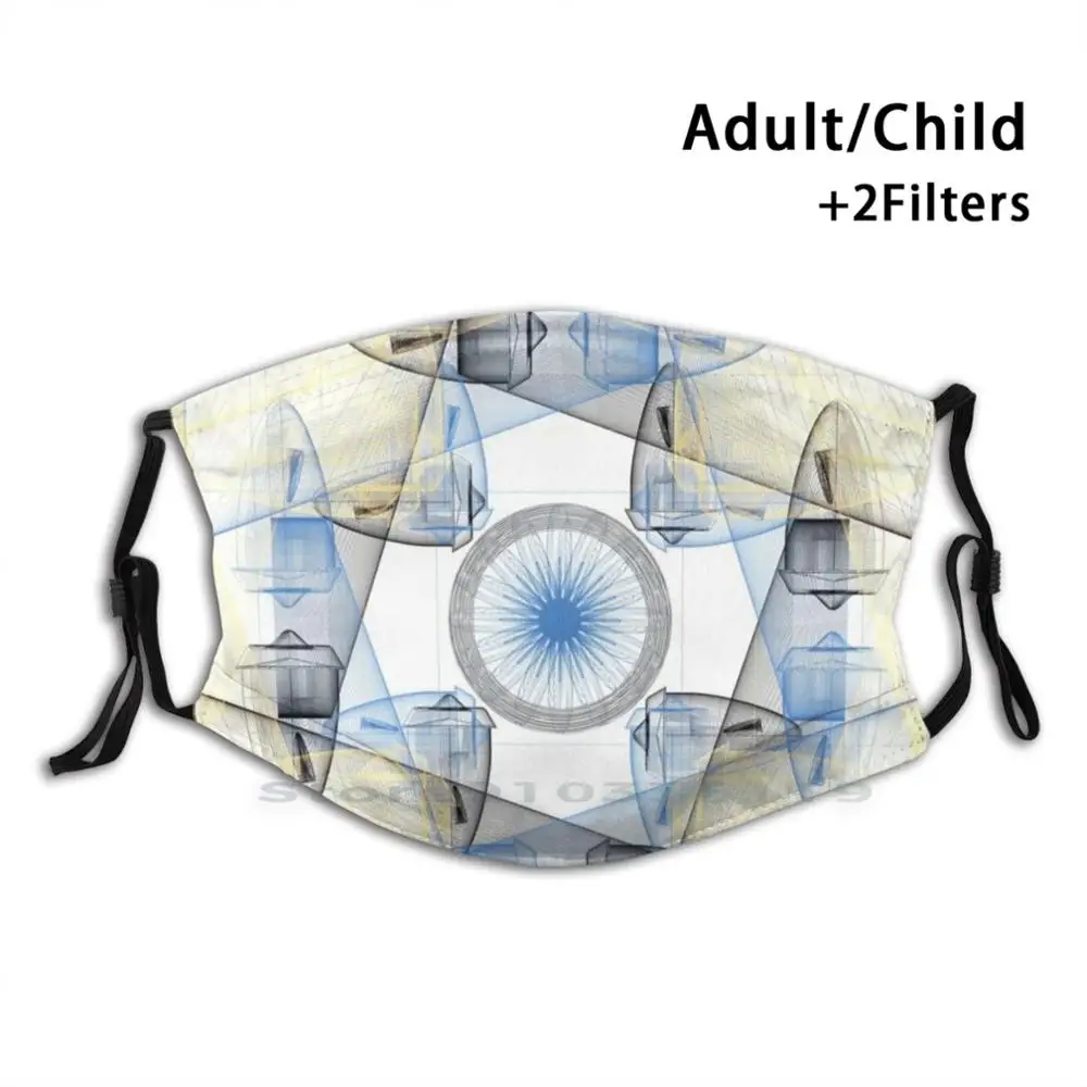 

Jet Engines And Koi Fish Adult Kids Washable Funny Face Mask With Filter Abstract Jet Engine Koi Nishikigoi Lines Vector