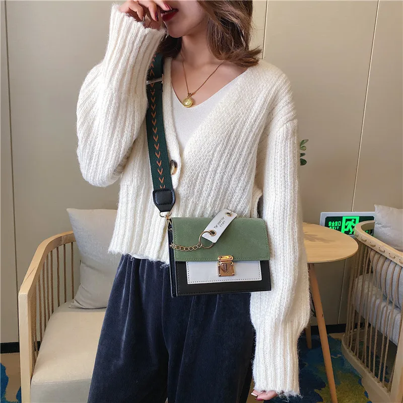 

Small fresh contrast color female bag square bag 2021 new Women's Bag Crocodile Pattern Various Color Lock New Mobile Phone