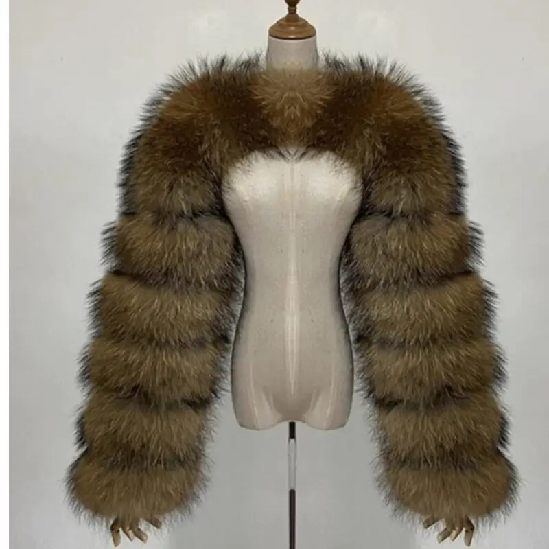 Short Faux Fur Jacket Female Real Raccoon Raccoon Fur Silver Fox Red Fox Coat Ladies Fashion Natural Fur Jacket Long Sleeves