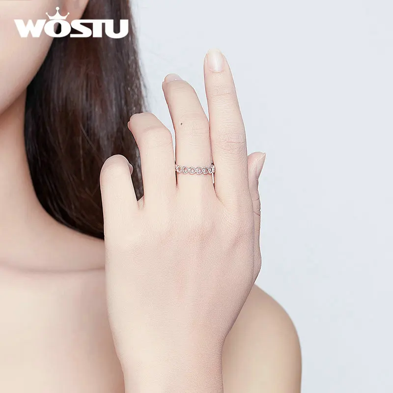WOSTU 925, распродажа, Серебряное штабелируемое кольцо Forever Heart Love для женщин, бренд, модное кольцо, роскошное ювелирное изделие, подарок FB7223